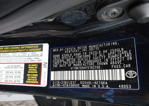 2015 Toyota Avalon Xle from USA, damaged, VIN 4T1BK1EB4FU182706